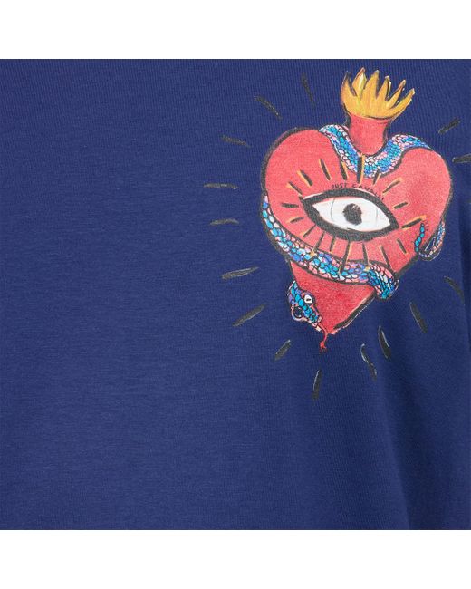 Roberto Cavalli Blue T-Shirt With Heart And Snake for men