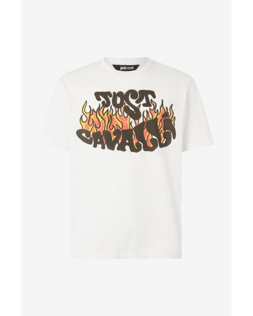 Roberto Cavalli White T-Shirt With Front Logo Print for men