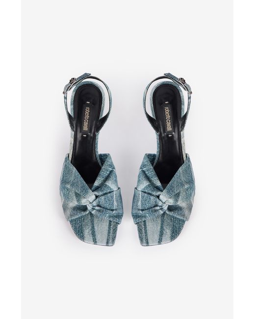 Roberto Cavalli Blue Denim-Effect Slingback Sandals