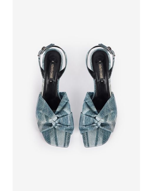 Roberto Cavalli Blue Denim-Effect Slingback Sandals