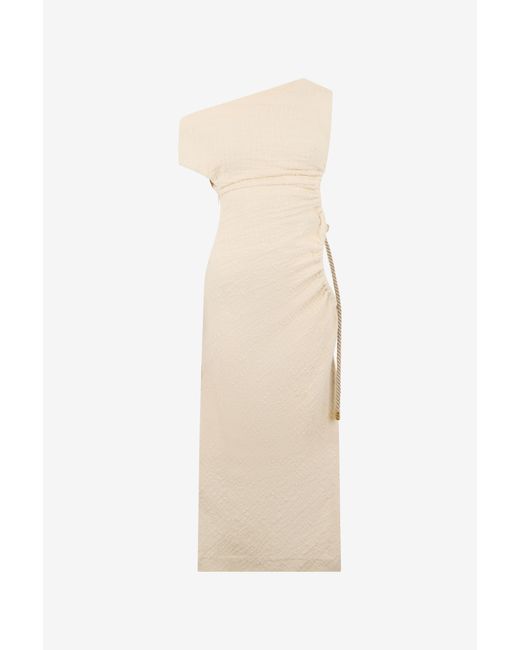 Roberto Cavalli White Ivory One-Shoulder Midi Dress With Cut-Out
