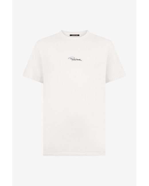 Roberto Cavalli White T-Shirt With Snake Print for men