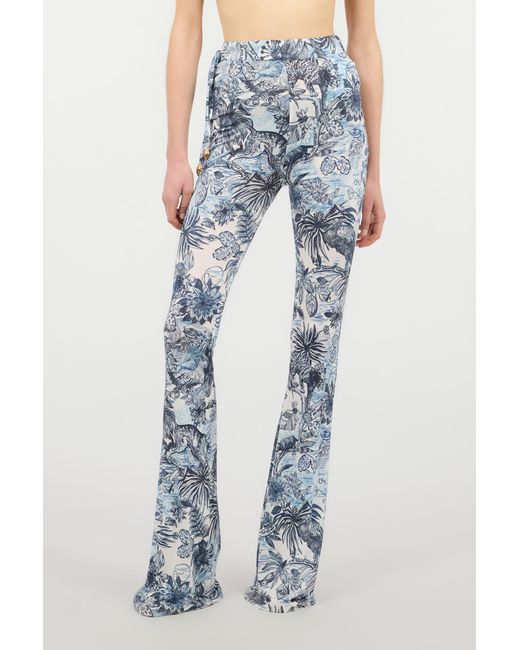 Roberto Cavalli Blue Flared Pants With All-Over Print