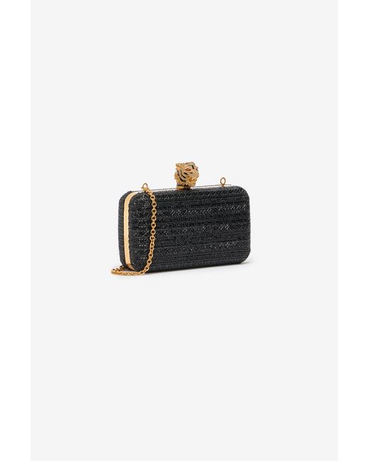 Roberto Cavalli Black Clutch With Rhinestones And Tigers