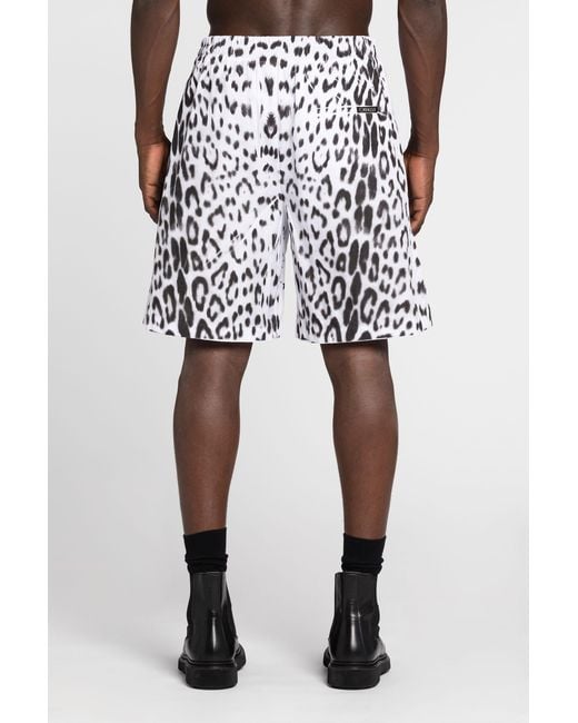 Roberto Cavalli White Leopard Flag-Print Track Shorts for men