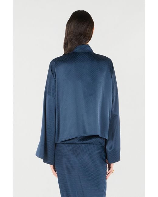 Roberto Cavalli Blue Silk Shirt With Snake-Effect Pattern