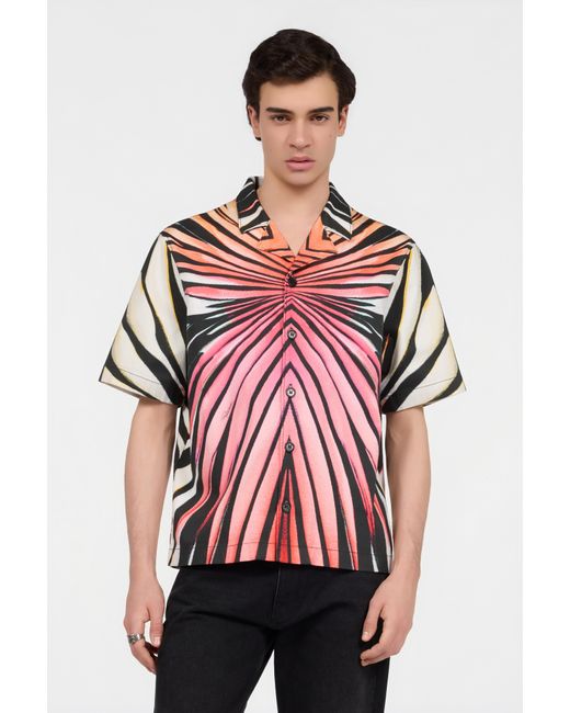Roberto Cavalli Red Ray Of Paradise Print Denim Shirt for men