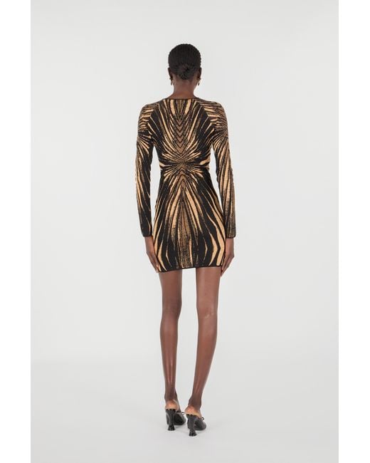Roberto Cavalli Black Short Knit Dress With Ray Of Print