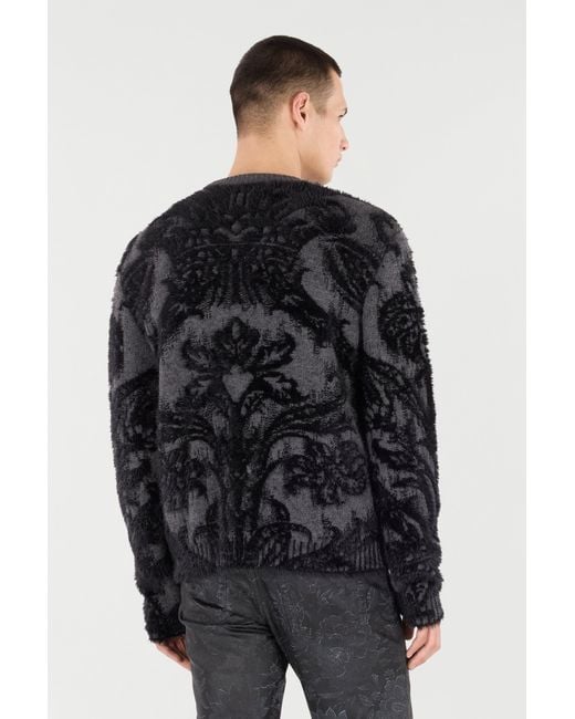 Roberto Cavalli Black Sweater With Plush Brocade Pattern for men