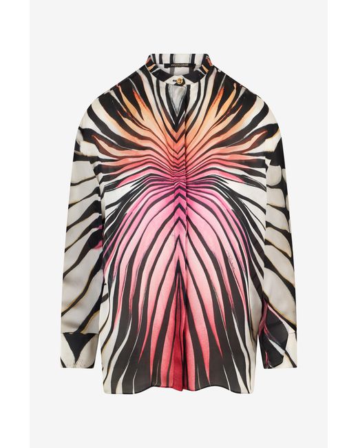 Roberto Cavalli Red Ray Of Paradise Print Silk Shirt