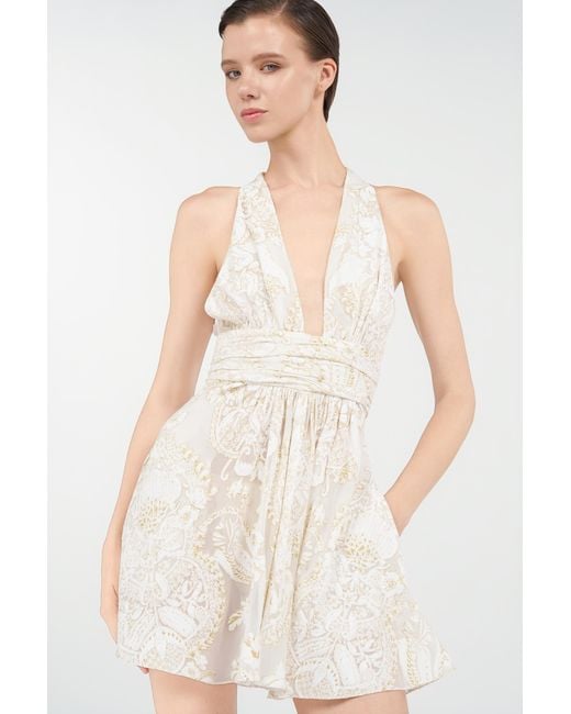 Roberto Cavalli White Mini Dress With Ornamental Motif