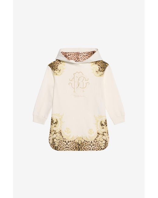 Roberto Cavalli Natural Leopard And Baroque Print Sweatshirt Dress