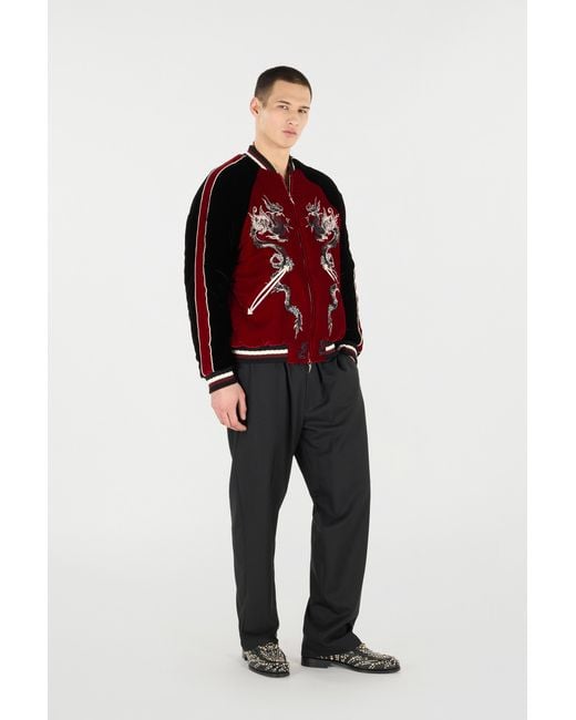 Roberto Cavalli Red Bomber Jacket With Dragons for men