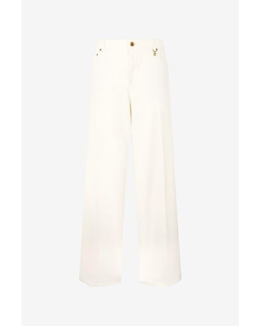 Roberto Cavalli White Python-Print Palazzo Pants