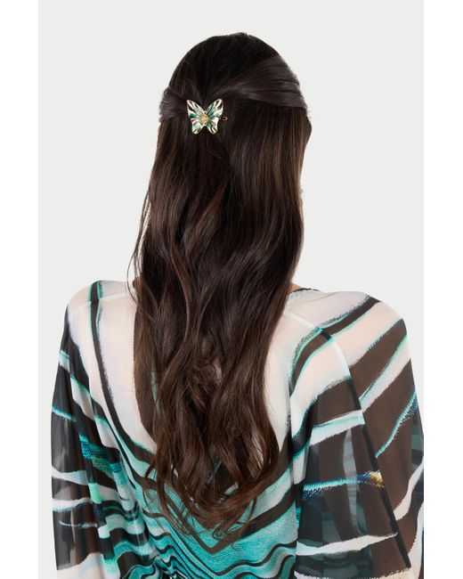 Roberto Cavalli Green Ray Of Sea Print Butterfly Hair Clip