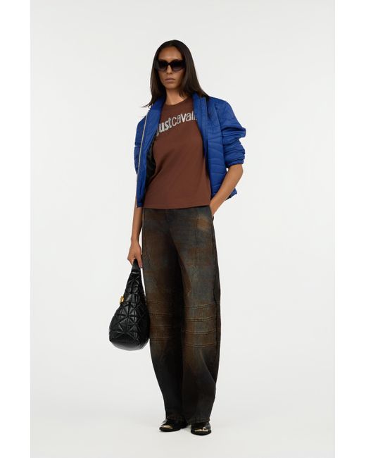Roberto Cavalli Blue Quilted Bomber Jacket