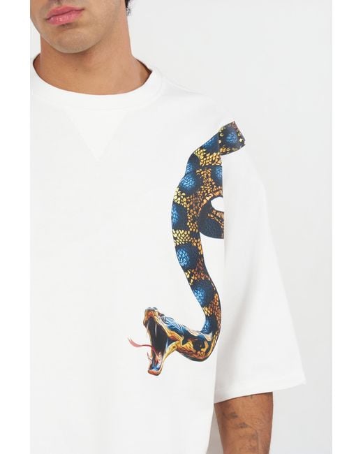 Roberto Cavalli White Oversized T-Shirt With Snake Print for men