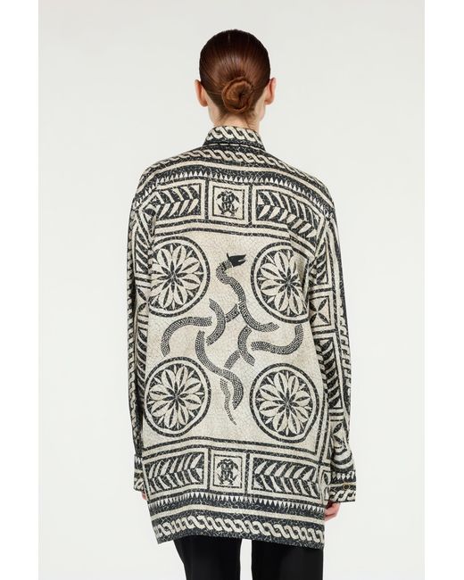 Roberto Cavalli Gray Silk Shirt With Mosaic Print