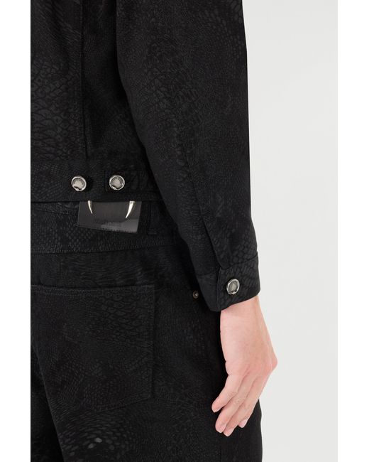 Roberto Cavalli Black Python-Print Denim Jacket for men