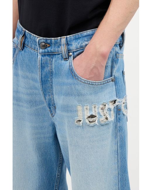 Roberto Cavalli Blue Jeans With Destroyed-Effect Logo for men