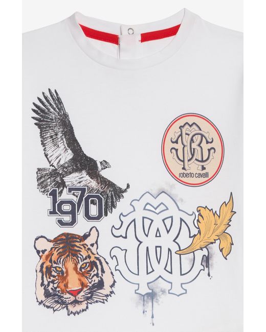 Roberto Cavalli White T-Shirt With Graphic Print for men