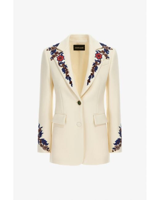 Roberto Cavalli Natural Floral Printed Single-Breasted Jacket
