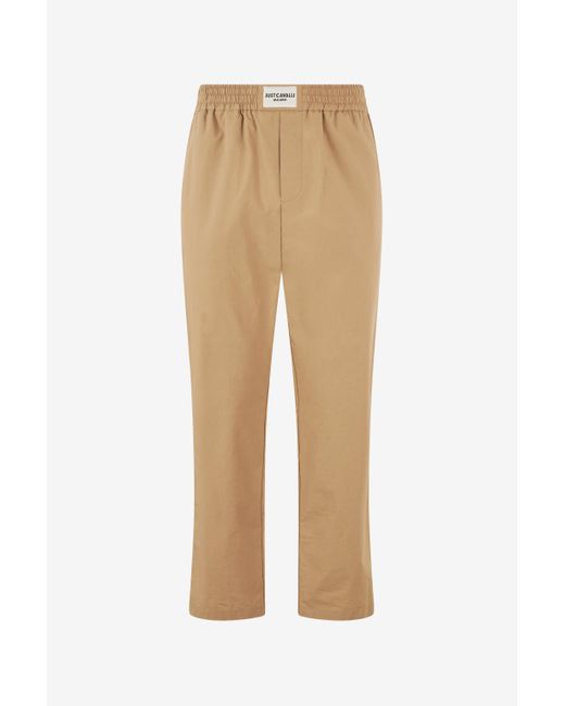 Pantalones De Algodón Con Logotipo Frontal Roberto Cavalli de hombre de color Natural