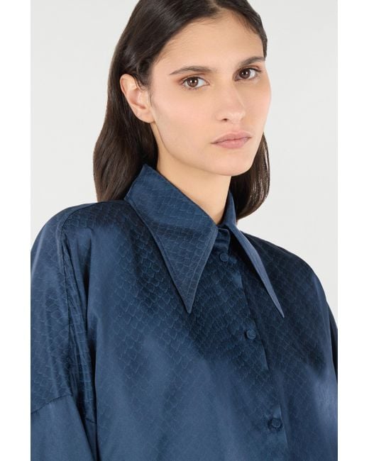 Roberto Cavalli Blue Silk Shirt With Snake-Effect Pattern