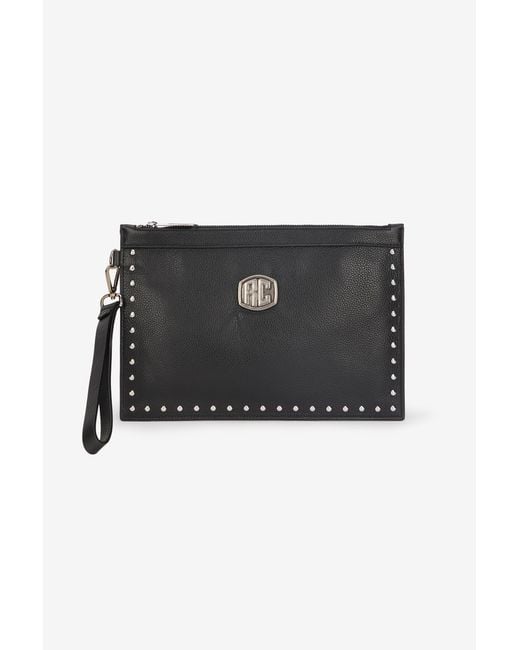 Roberto Cavalli Black Flat Clutch With Studs for men