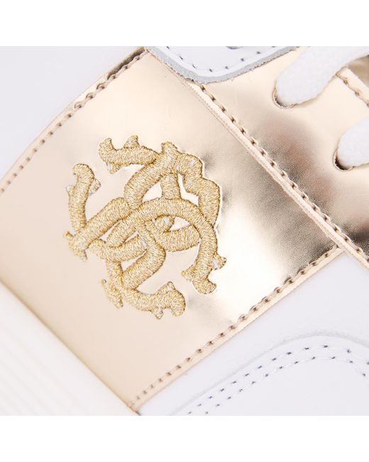 Running Shoes Blancas Con Monogram Rc Dorado Roberto Cavalli de color Multicolor