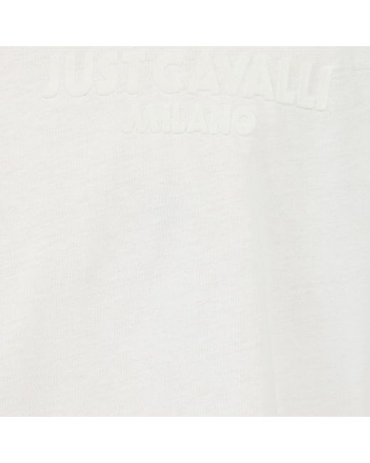 Roberto Cavalli White T-Shirt With Jc Monogram And Contrasting Topstitching for men