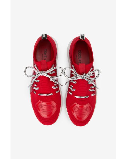 Roberto Cavalli Red Sneakers With Snake-Effect Inserts