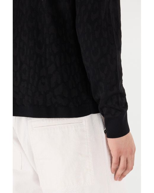 Roberto Cavalli Black Jaguar Skin Long-Sleeved Knitted Polo for men