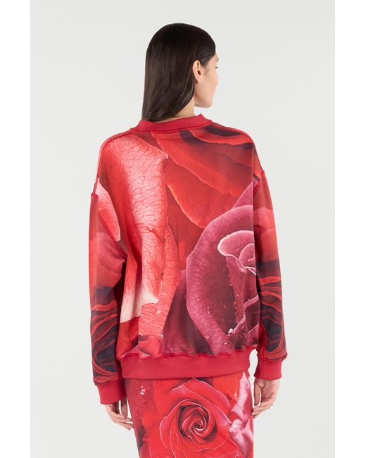 Roberto Cavalli Red Sweatshirt With Maxi-Rose Print