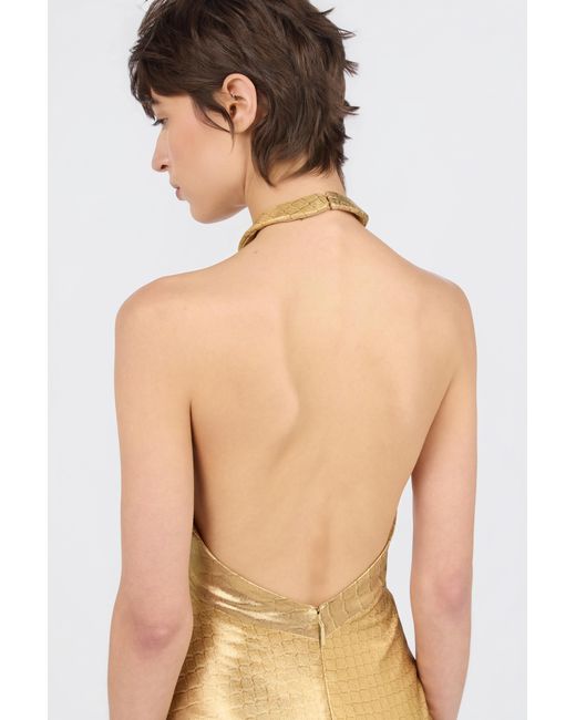 Roberto Cavalli Metallic Serpentine Print Maxi Dress