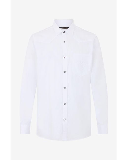 Roberto Cavalli White Cotton Shirt With Monogram Rc for men