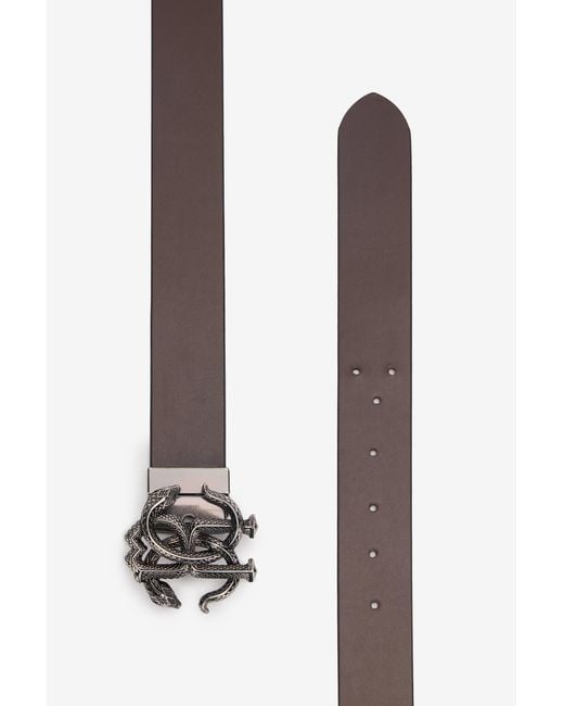 Roberto Cavalli Black Belt With Monogram Mirror Snake for men