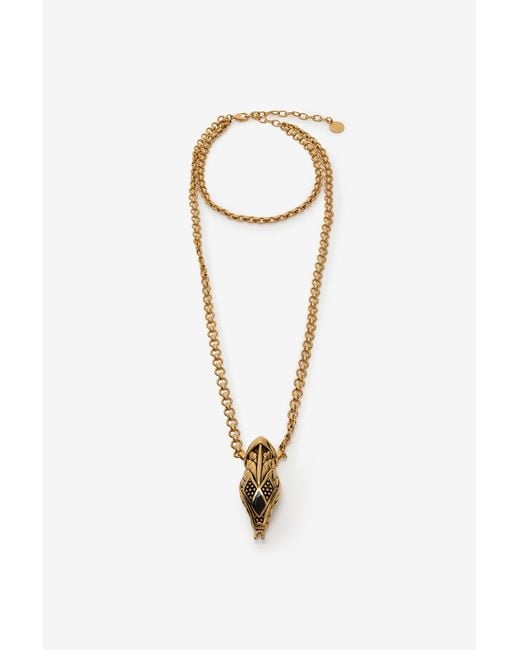 Roberto Cavalli White Antiqued And Necklace With Snake Head