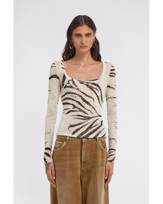 Roberto Cavalli White Zebra Printed Top