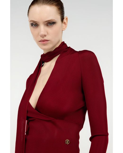 Roberto Cavalli Red Dark Wrap-Over Sweater