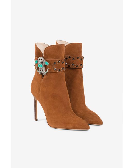 Roberto Cavalli Brown Mirror Snake Ankle Boots