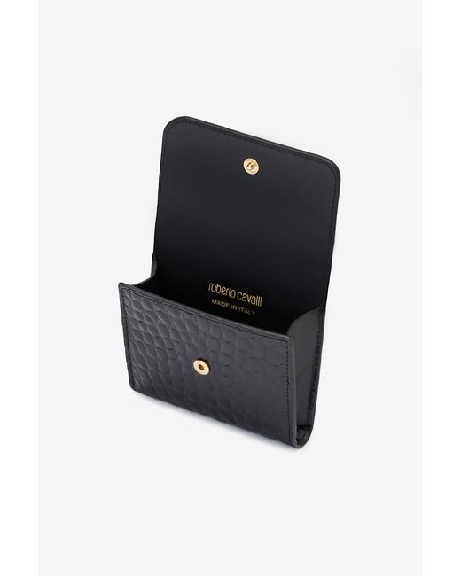 Roberto Cavalli Black Cardholder With Crocodile Print