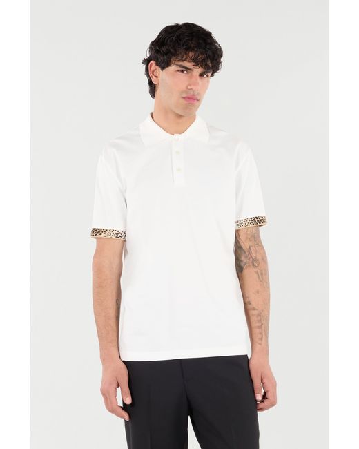 Roberto Cavalli White Polo With Jaguar Skin Details for men