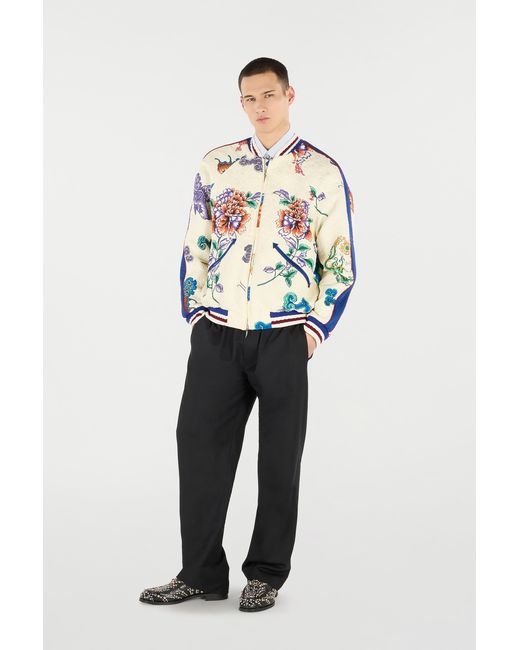 Roberto Cavalli White Bomber Jacket With Dragon, Flowers And Butterflies for men