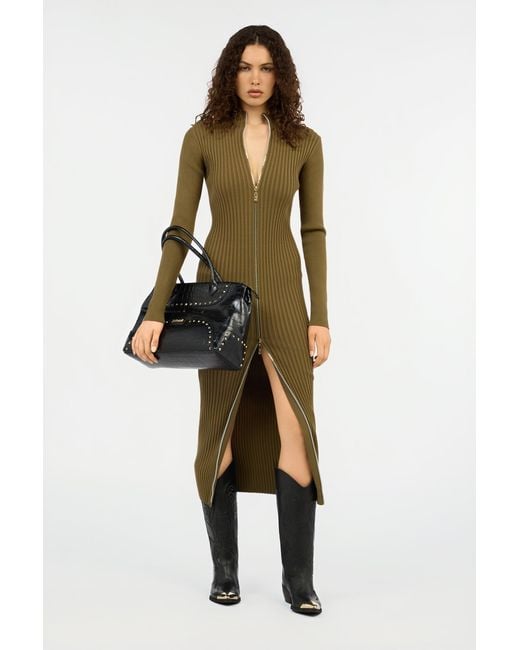 Roberto Cavalli Green Ribbed-Knit Zip-Front Midi Dress