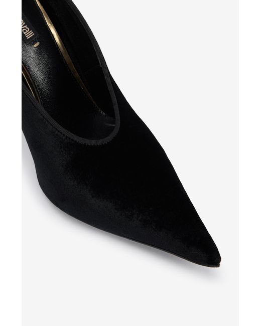 Roberto Cavalli Black Velvet Stiletto Heels With Jewel Anklet