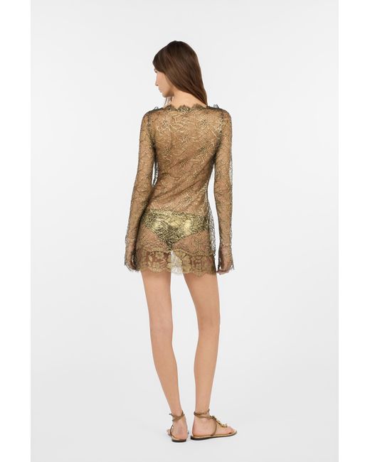 Roberto Cavalli Natural Robe Courte En Dentelle Brodée À Effet De Transparence