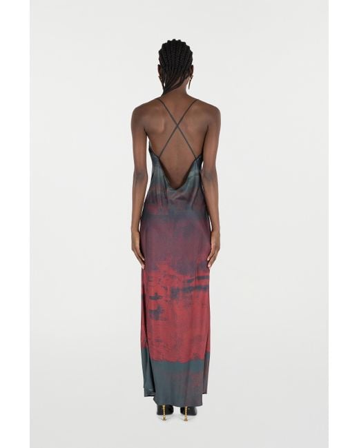 Roberto Cavalli Red Long Slip Dress With A Mottled Effect
