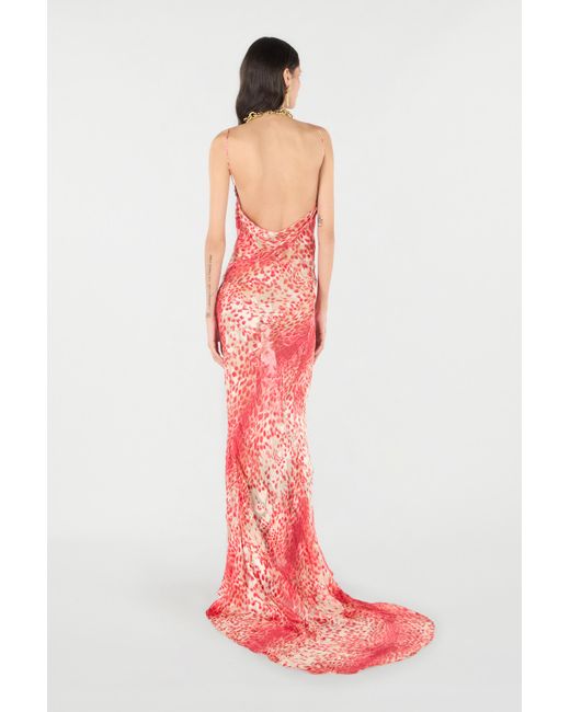 Roberto Cavalli Pink Long Dress With Jaguar Skin Print