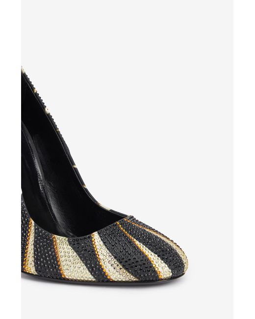 Roberto Cavalli Black Print Satin Pumps With Rhinestones